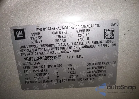 2013 Chevrolet Equinox Ls z USA, uszkodzony, nr VIN 2GNFLCEK3D6381845